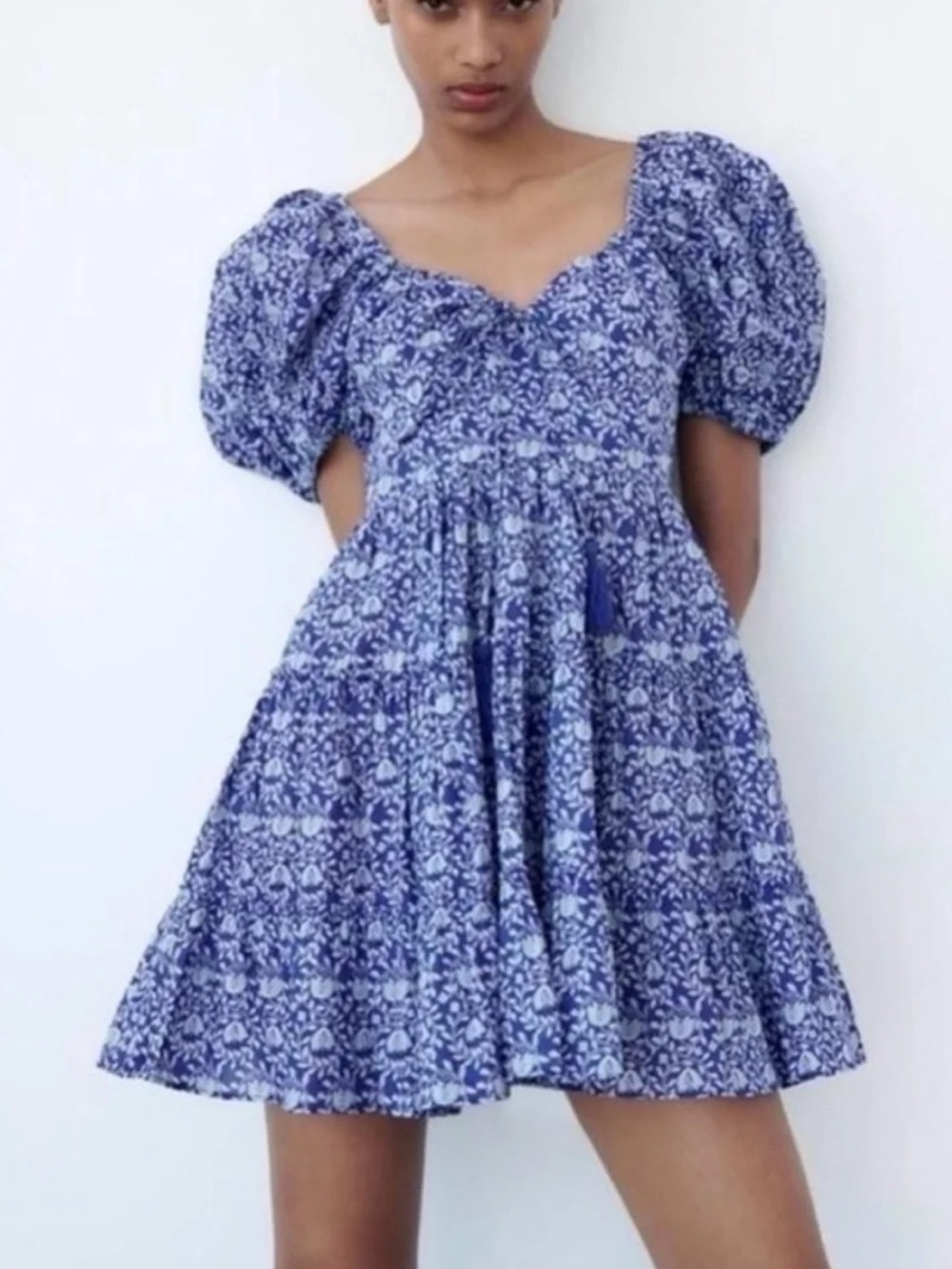 Zara Floral Puff-Sleeve Dress